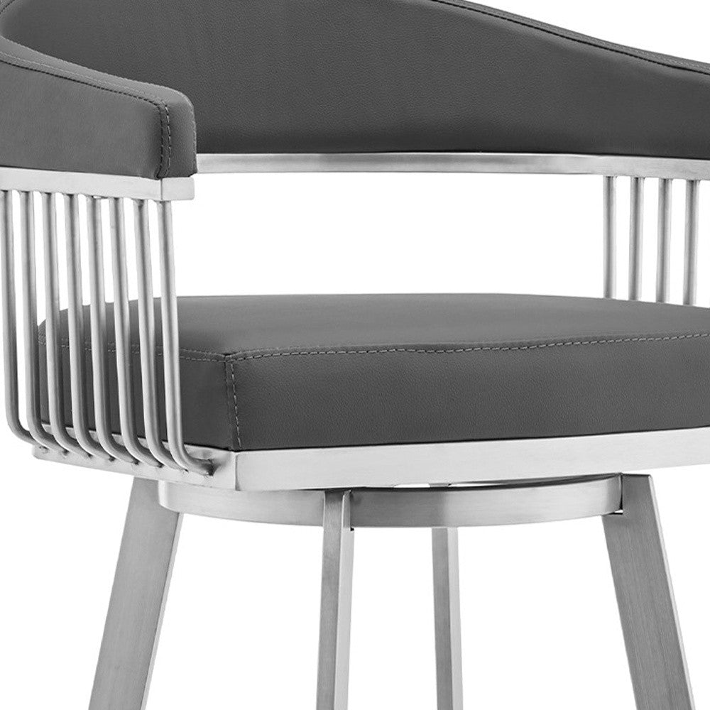 25" Gray And Silver Iron Swivel Backless Counter Height Bar Chair - Homeroots - Flyclothing LLC