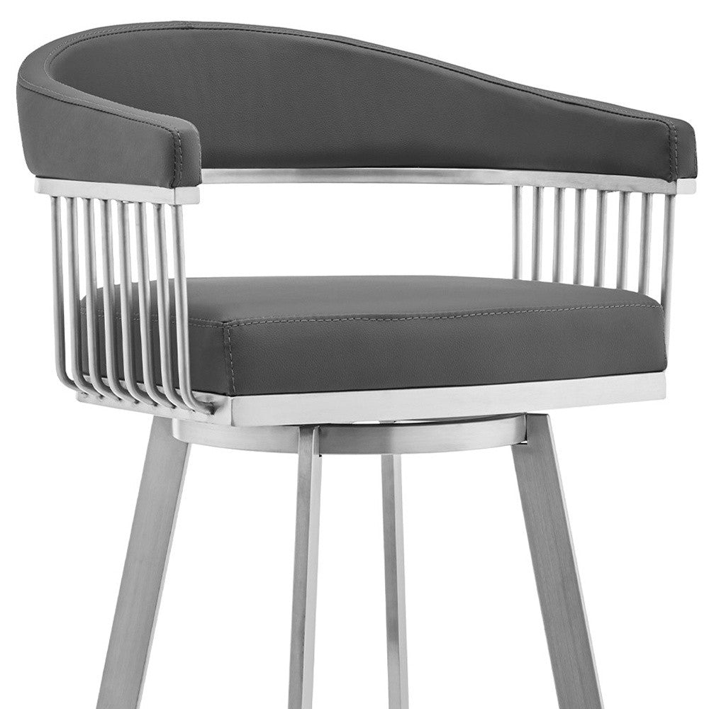 29" Gray And Silver Iron Swivel Backless Bar Height Bar Chair - Homeroots - Flyclothing LLC