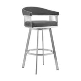 29" Gray And Silver Iron Swivel Backless Bar Height Bar Chair - Homeroots