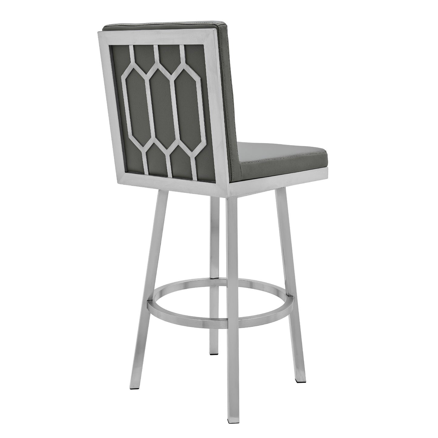 30" Gray And Silver Faux Leather And Iron Swivel Bar Height Bar Chair - Homeroots - Flyclothing LLC