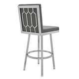 30" Gray And Silver Faux Leather And Iron Swivel Bar Height Bar Chair - Homeroots - Flyclothing LLC