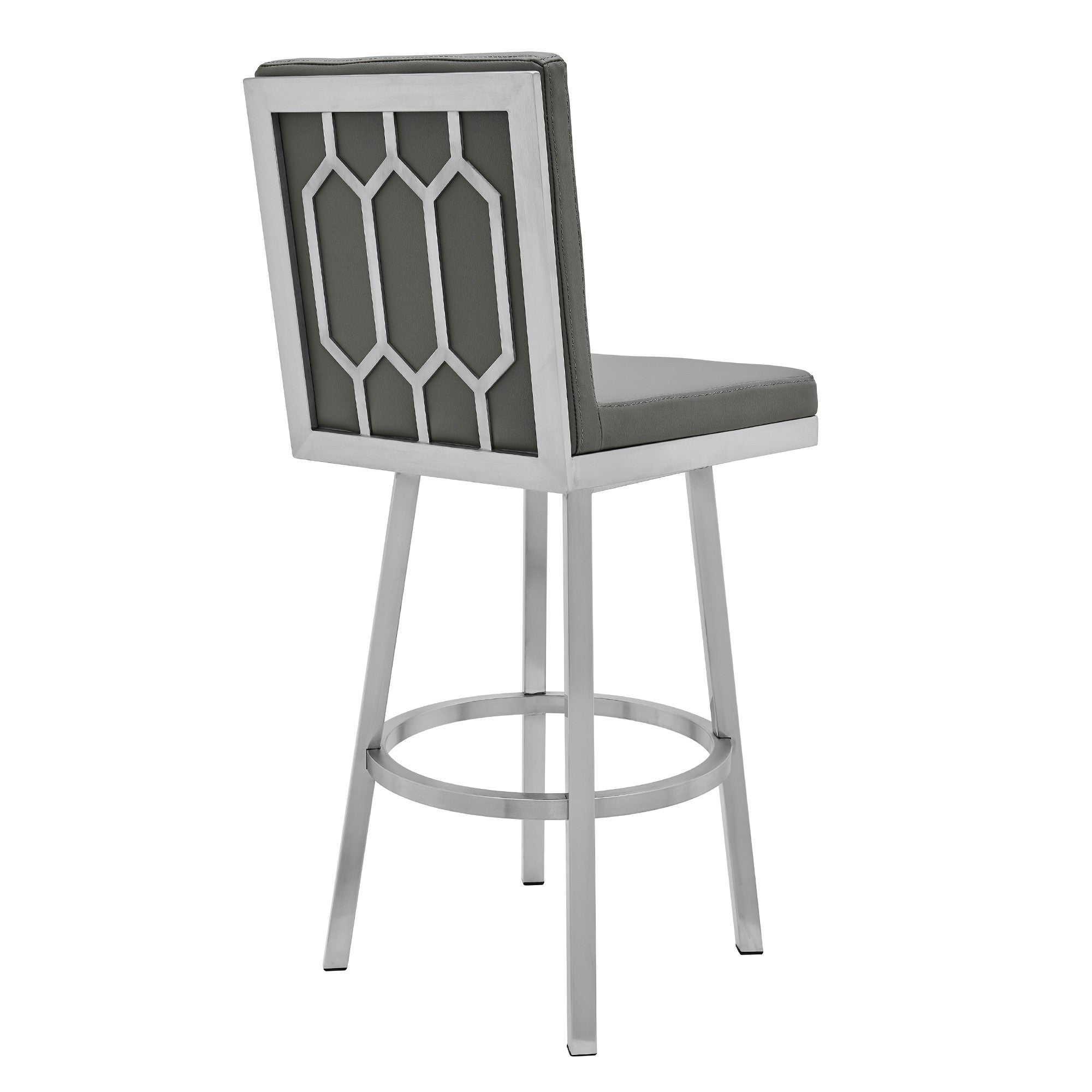 30" Gray And Silver Faux Leather And Iron Swivel Bar Height Bar Chair - Homeroots - Flyclothing LLC