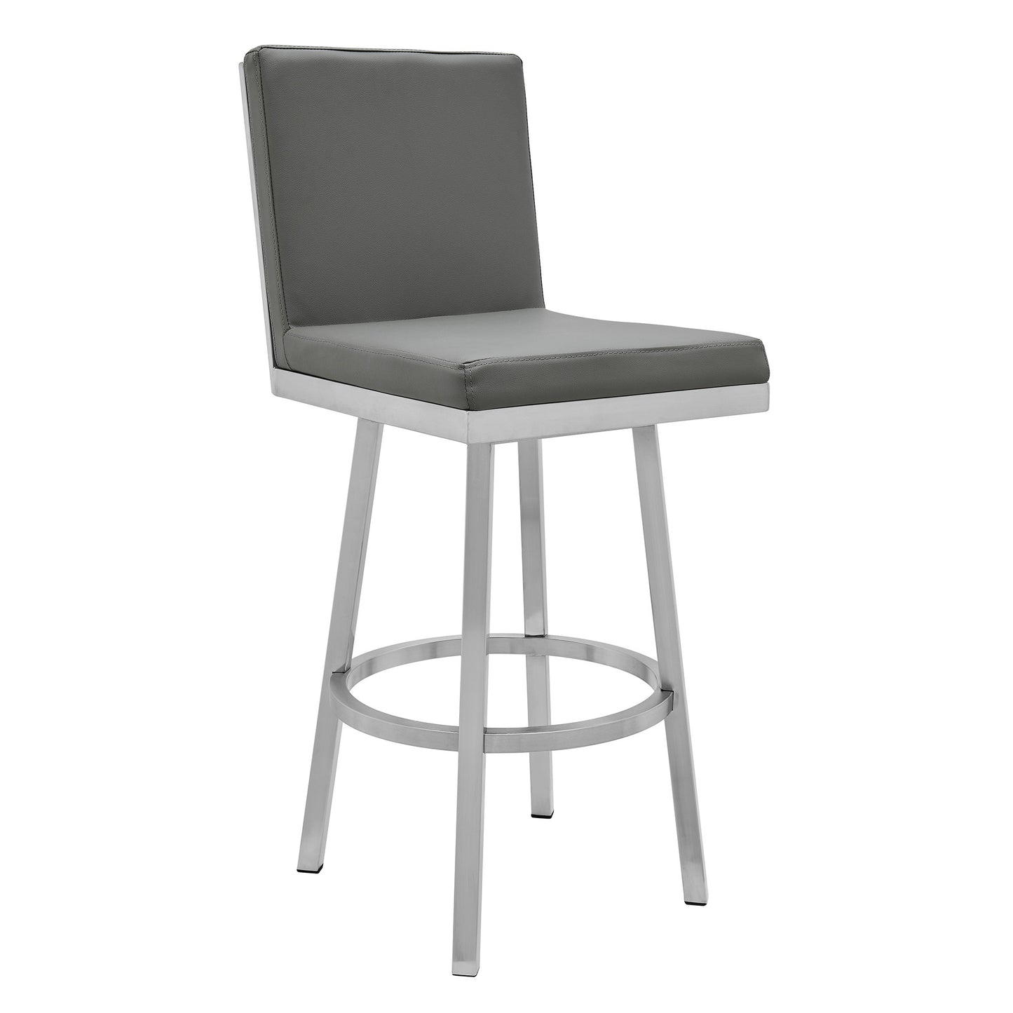 30" Gray And Silver Faux Leather And Iron Swivel Bar Height Bar Chair - Homeroots - Flyclothing LLC