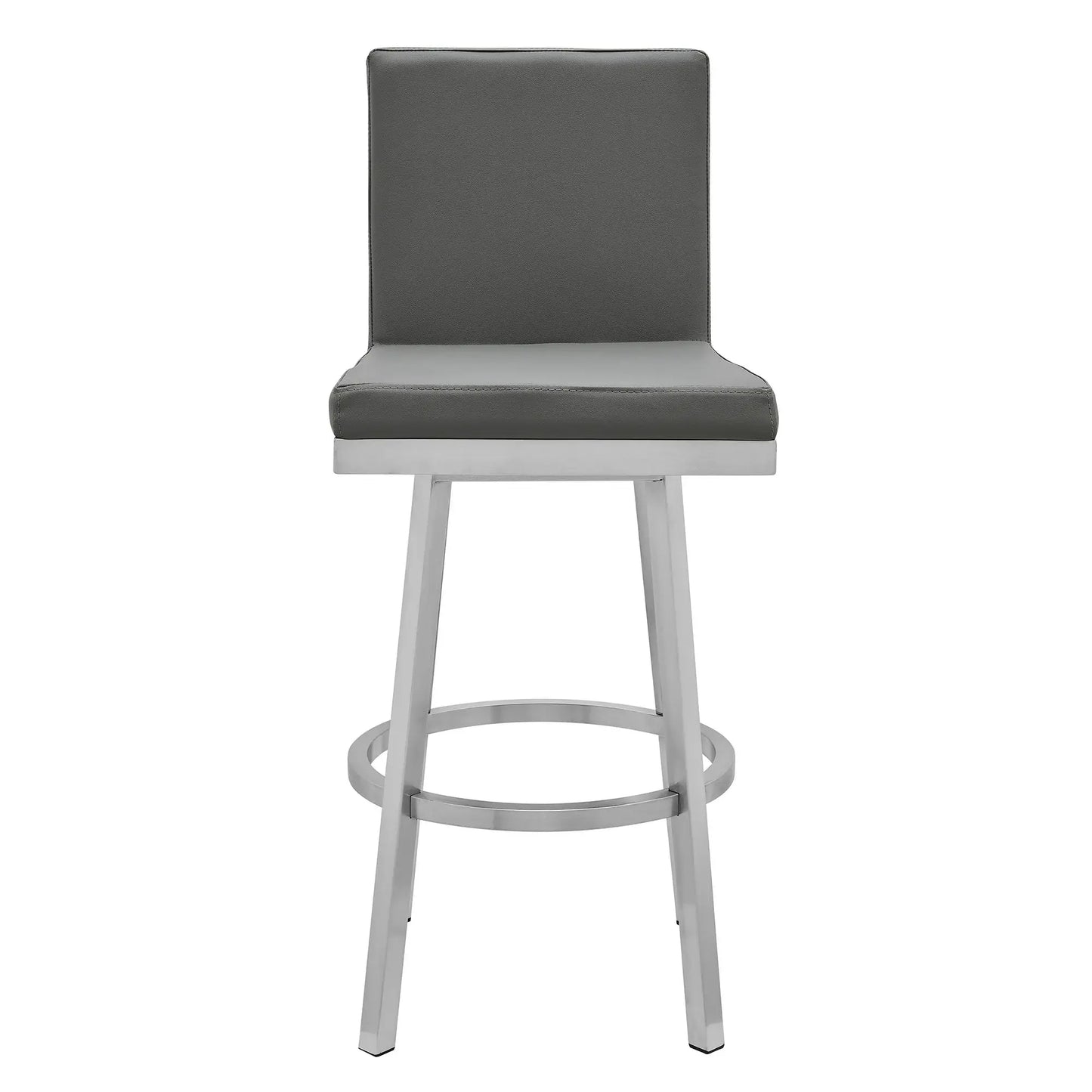 30" Gray And Silver Faux Leather And Iron Swivel Bar Height Bar Chair - Homeroots - Flyclothing LLC