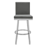 30" Gray And Silver Faux Leather And Iron Swivel Bar Height Bar Chair - Homeroots
