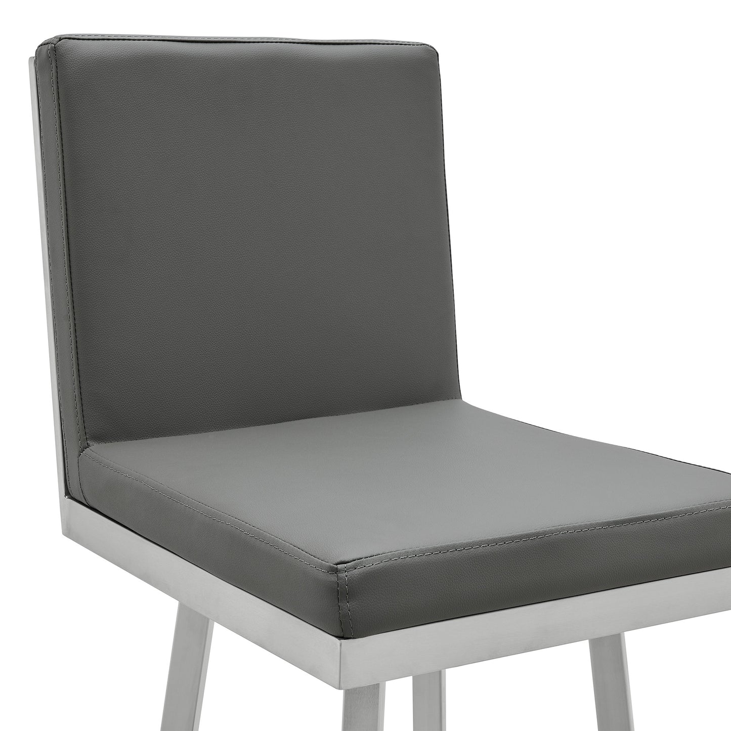 30" Gray And Silver Faux Leather And Iron Swivel Bar Height Bar Chair - Homeroots - Flyclothing LLC