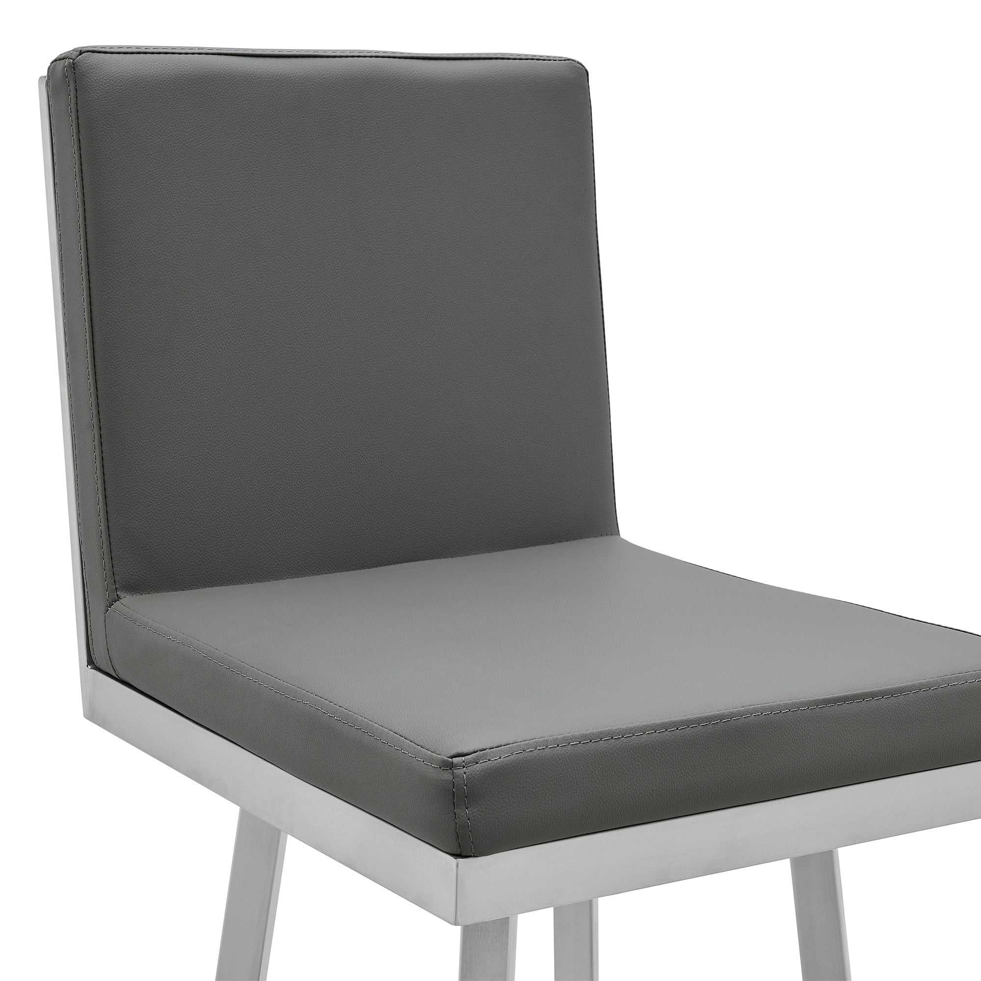 30" Gray And Silver Faux Leather And Iron Swivel Bar Height Bar Chair - Homeroots - Flyclothing LLC