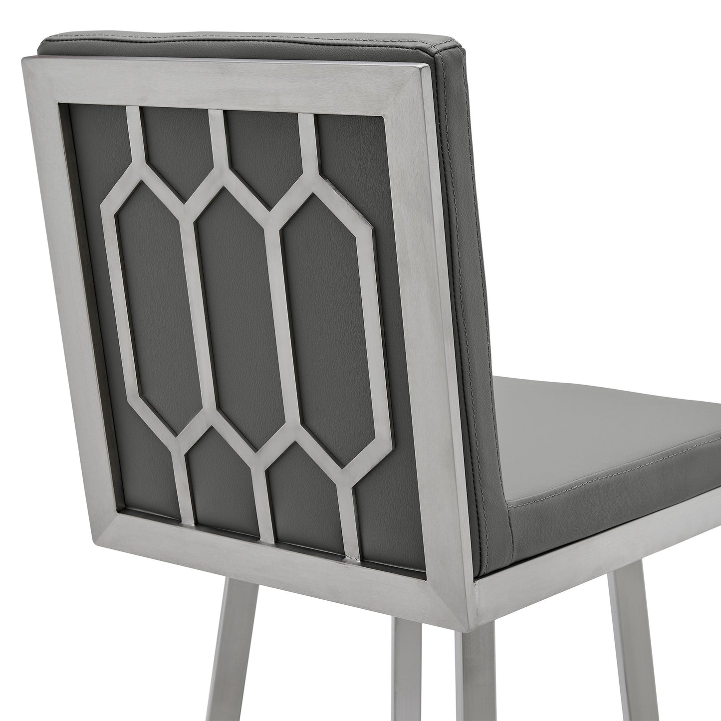 30" Gray And Silver Faux Leather And Iron Swivel Bar Height Bar Chair - Homeroots - Flyclothing LLC