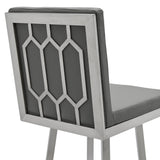 30" Gray And Silver Faux Leather And Iron Swivel Bar Height Bar Chair - Homeroots - Flyclothing LLC