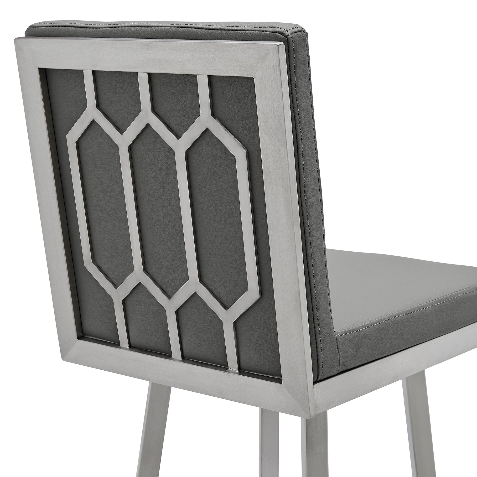 30" Gray And Silver Faux Leather And Iron Swivel Bar Height Bar Chair - Homeroots - Flyclothing LLC