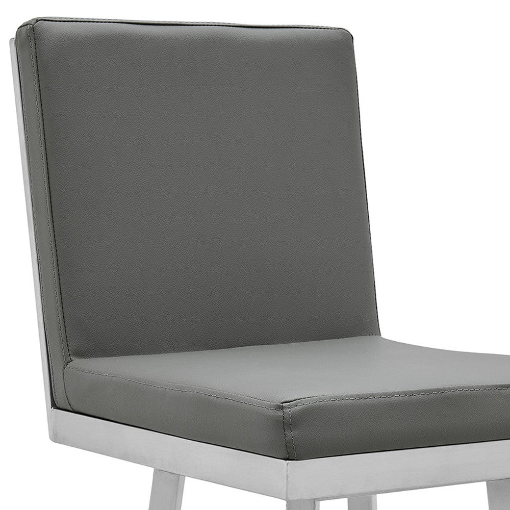 30" Gray And Silver Faux Leather And Iron Swivel Bar Height Bar Chair - Homeroots - Flyclothing LLC