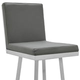 30" Gray And Silver Faux Leather And Iron Swivel Bar Height Bar Chair - Homeroots - Flyclothing LLC