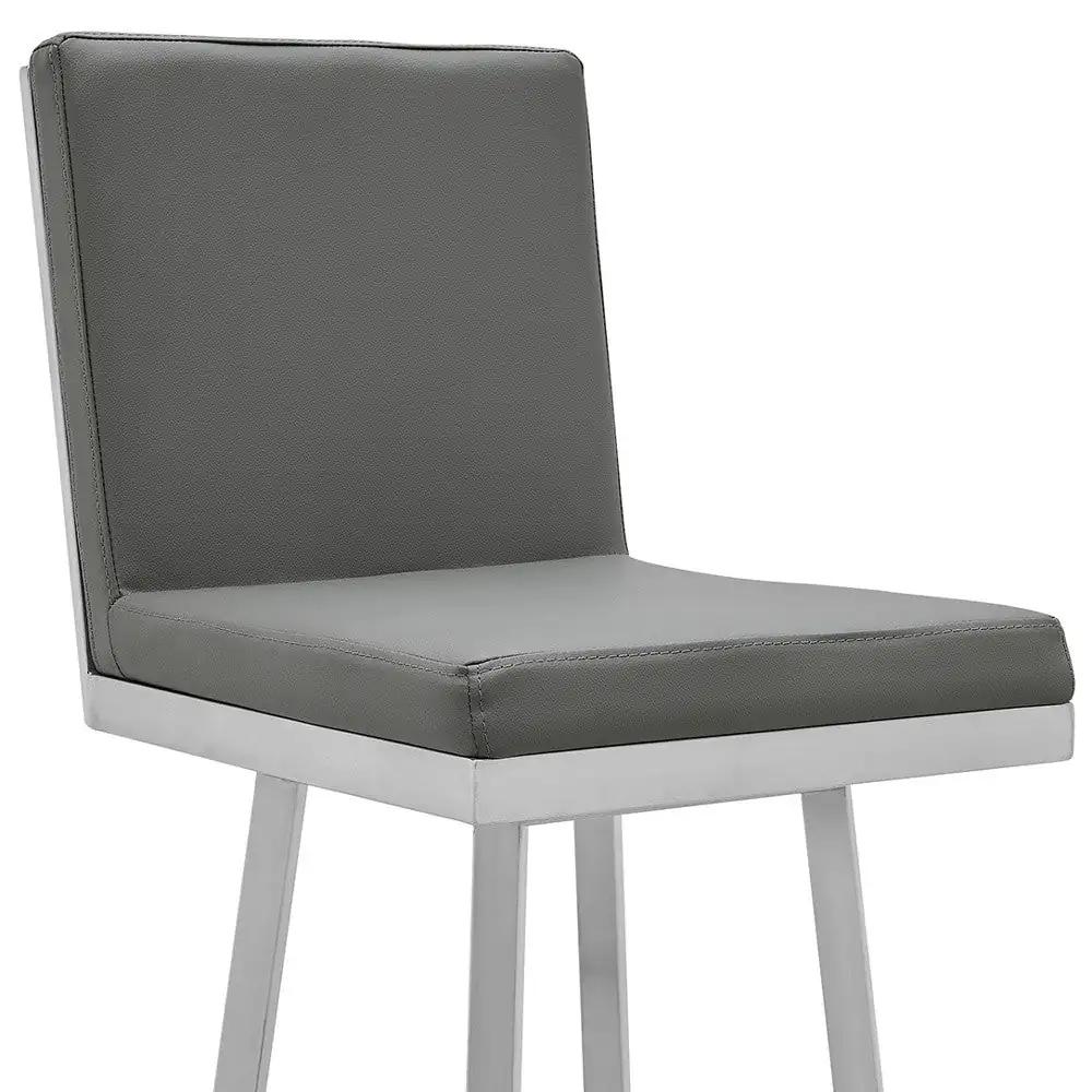 30" Gray And Silver Faux Leather And Iron Swivel Bar Height Bar Chair - Homeroots