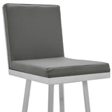 30" Gray And Silver Faux Leather And Iron Swivel Bar Height Bar Chair - Homeroots