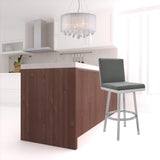 30" Gray And Silver Faux Leather And Iron Swivel Bar Height Bar Chair - Homeroots - Flyclothing LLC