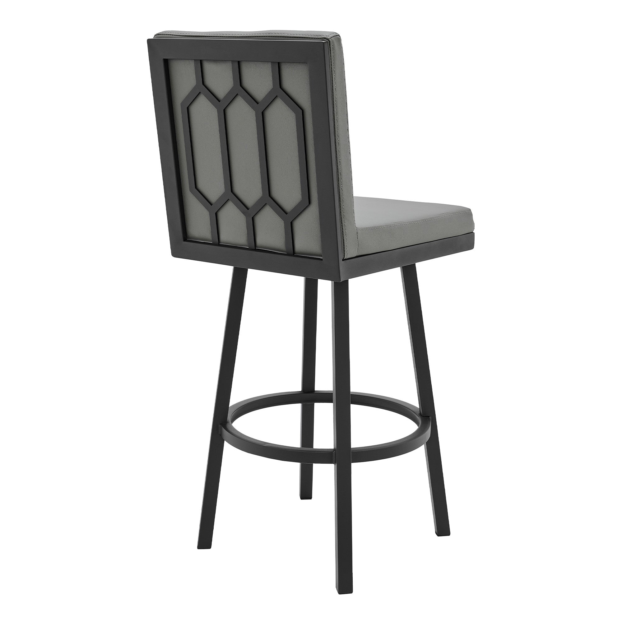 30" Gray And Black Faux Leather And Iron Swivel Bar Height Bar Chair - Homeroots - Flyclothing LLC