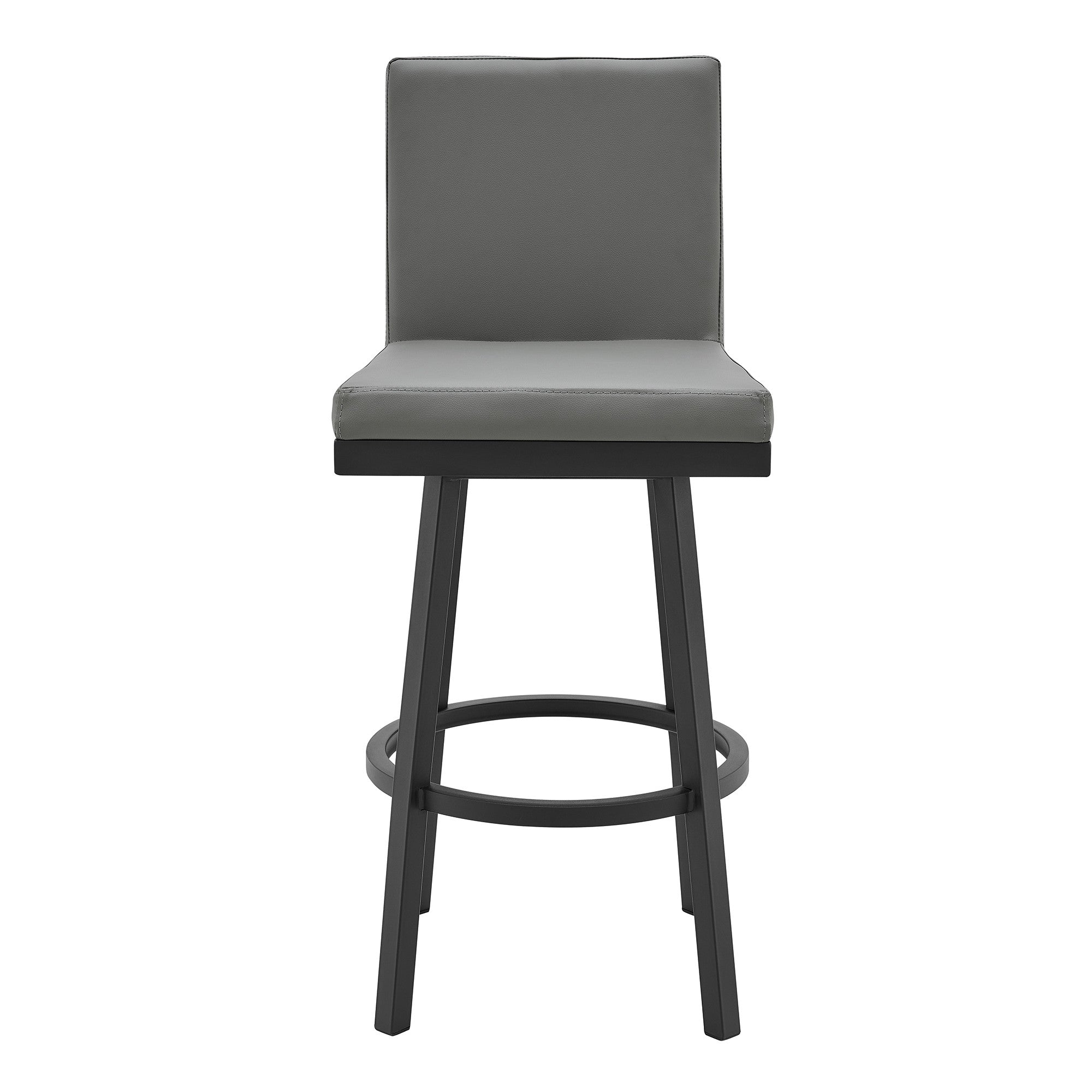 30" Gray And Black Faux Leather And Iron Swivel Bar Height Bar Chair - Homeroots - Flyclothing LLC