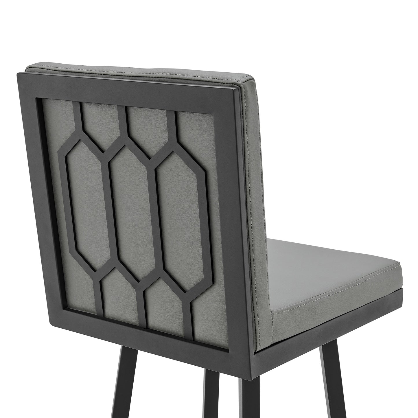 30" Gray And Black Faux Leather And Iron Swivel Bar Height Bar Chair - Homeroots - Flyclothing LLC