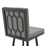 30" Gray And Black Faux Leather And Iron Swivel Bar Height Bar Chair - Homeroots - Flyclothing LLC