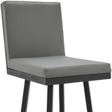 30" Gray And Black Faux Leather And Iron Swivel Bar Height Bar Chair - Homeroots - Flyclothing LLC
