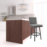 30" Gray And Black Faux Leather And Iron Swivel Bar Height Bar Chair - Homeroots - Flyclothing LLC