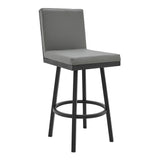 30" Gray And Black Faux Leather And Iron Swivel Bar Height Bar Chair - Homeroots - Flyclothing LLC