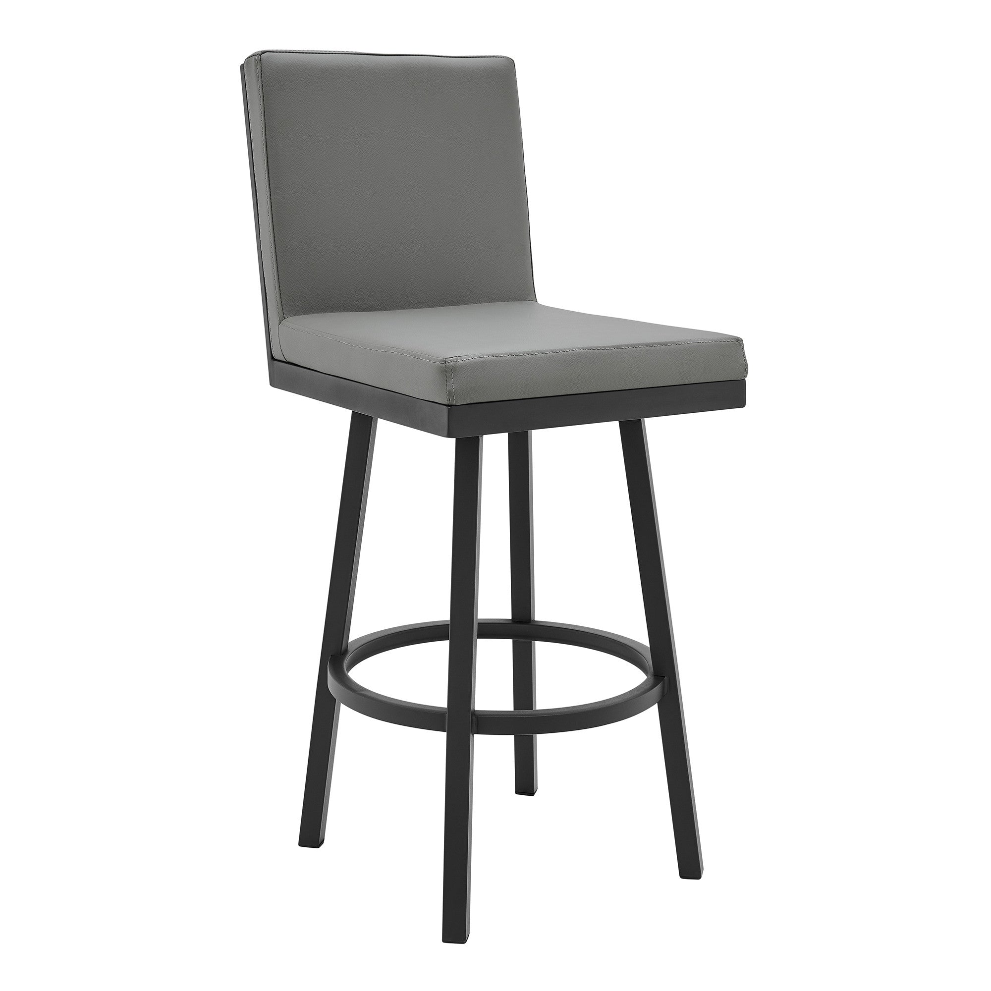 30" Gray And Black Faux Leather And Iron Swivel Bar Height Bar Chair - Homeroots - Flyclothing LLC