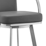 30" Gray And Silver Faux Leather And Iron Swivel Bar Height Bar Chair - Homeroots