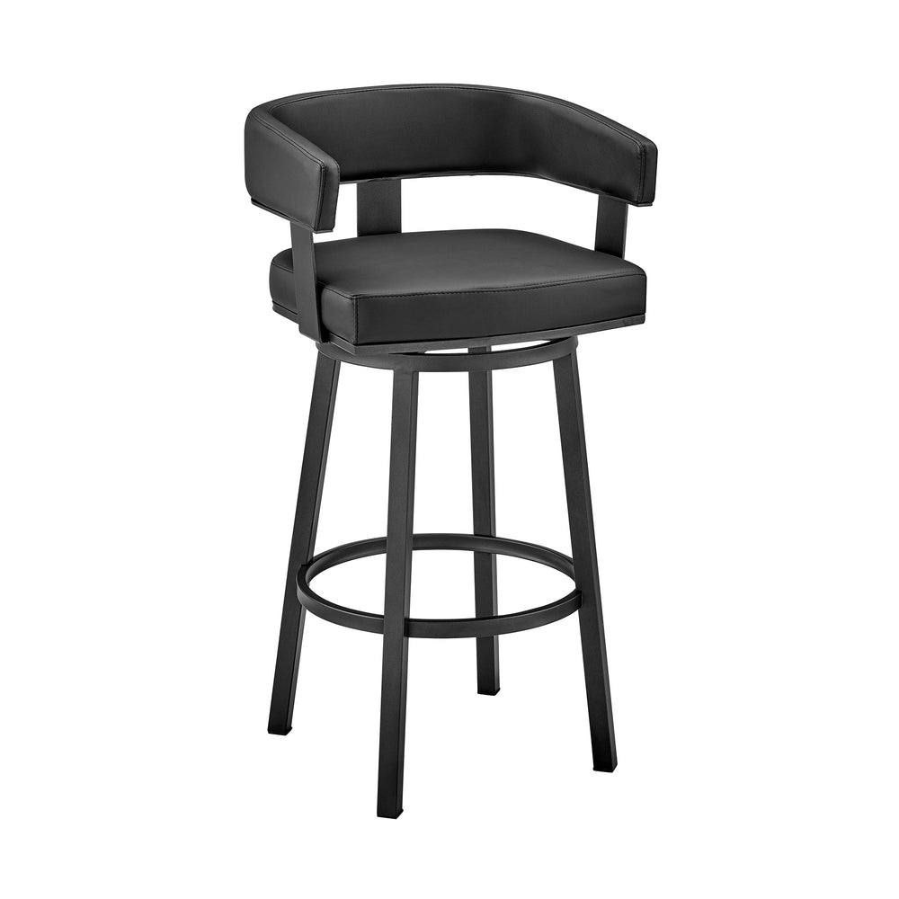 30" Black Faux Leather And Iron Swivel Low Back Bar Height Bar Chair - Homeroots