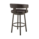 26" Chocolate And Gray Faux Leather And Iron Swivel Low Back Counter Height Bar Chair - Homeroots
