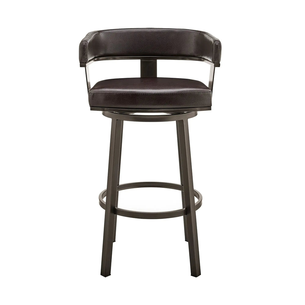 30" Chocolate And Gray Faux Leather And Iron Swivel Low Back Bar Height Bar Chair - Homeroots - Flyclothing LLC