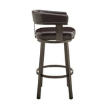 30" Chocolate And Gray Faux Leather And Iron Swivel Low Back Bar Height Bar Chair - Homeroots