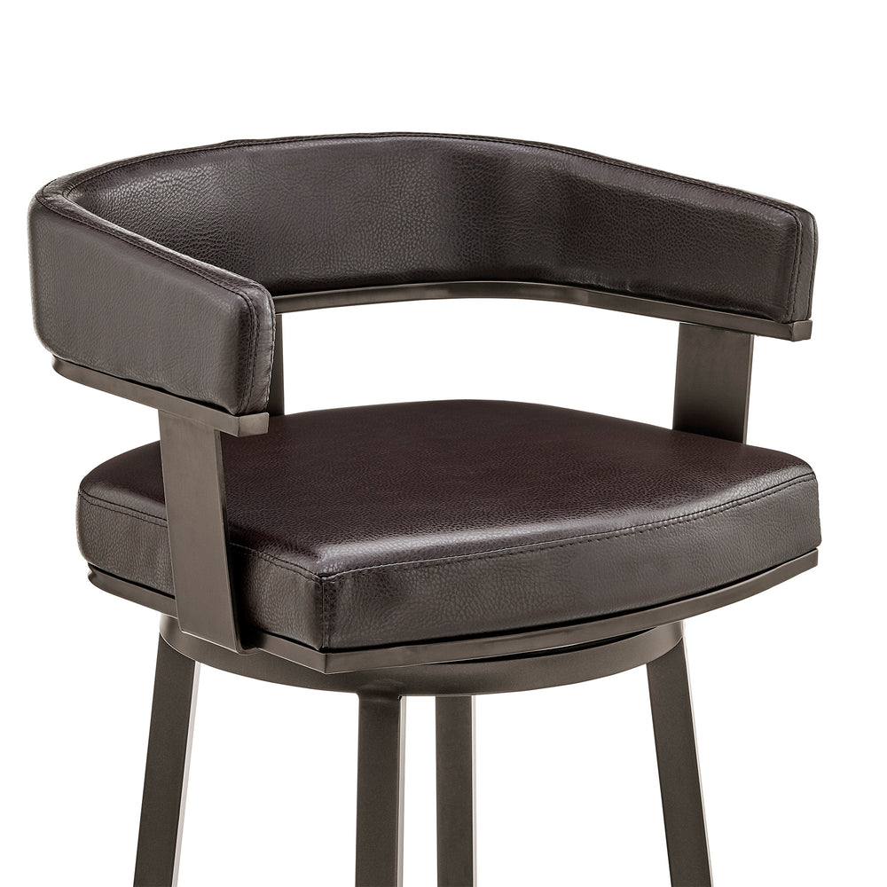 30" Chocolate And Gray Faux Leather And Iron Swivel Low Back Bar Height Bar Chair - Homeroots - Flyclothing LLC