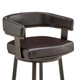 30" Chocolate And Gray Faux Leather And Iron Swivel Low Back Bar Height Bar Chair - Homeroots - Flyclothing LLC