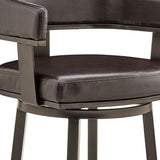 30" Chocolate And Gray Faux Leather And Iron Swivel Low Back Bar Height Bar Chair - Homeroots - Flyclothing LLC