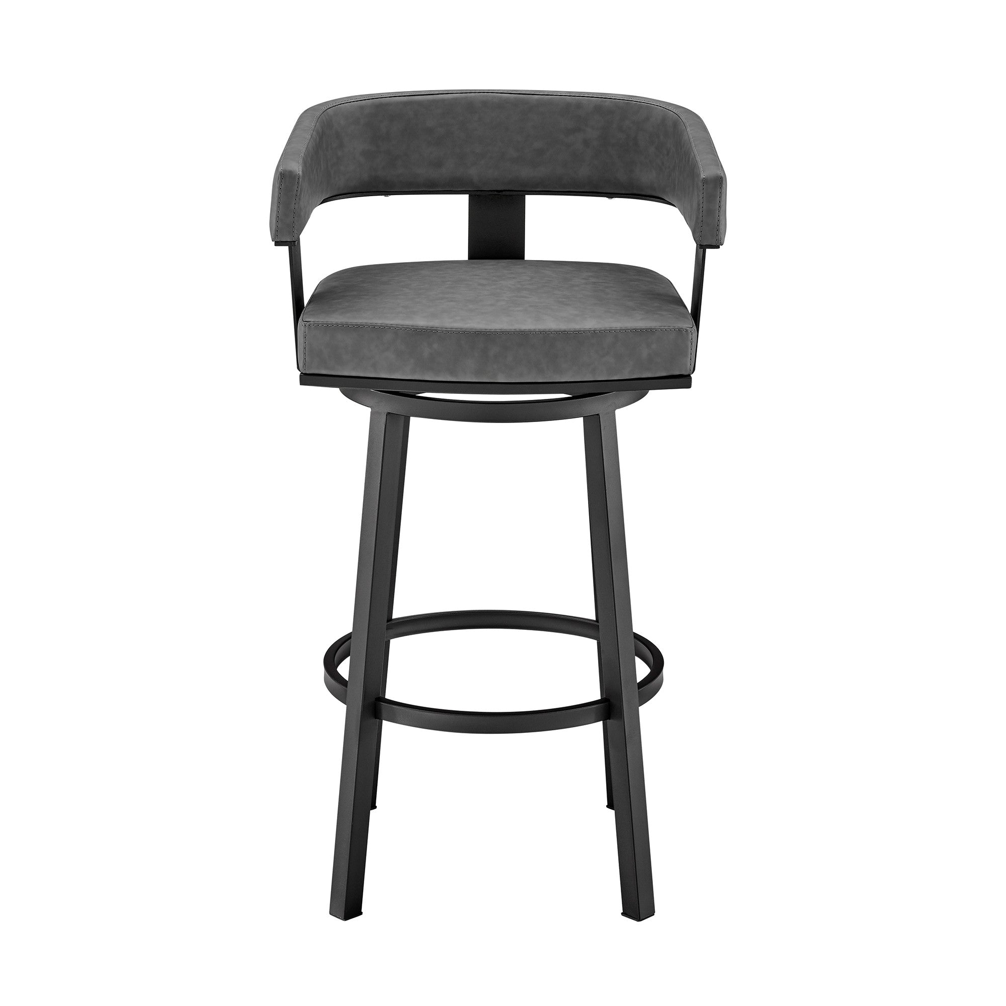 26" Gray And Black Faux Leather And Iron Swivel Low Back Counter Height Bar Chair - Homeroots - Flyclothing LLC