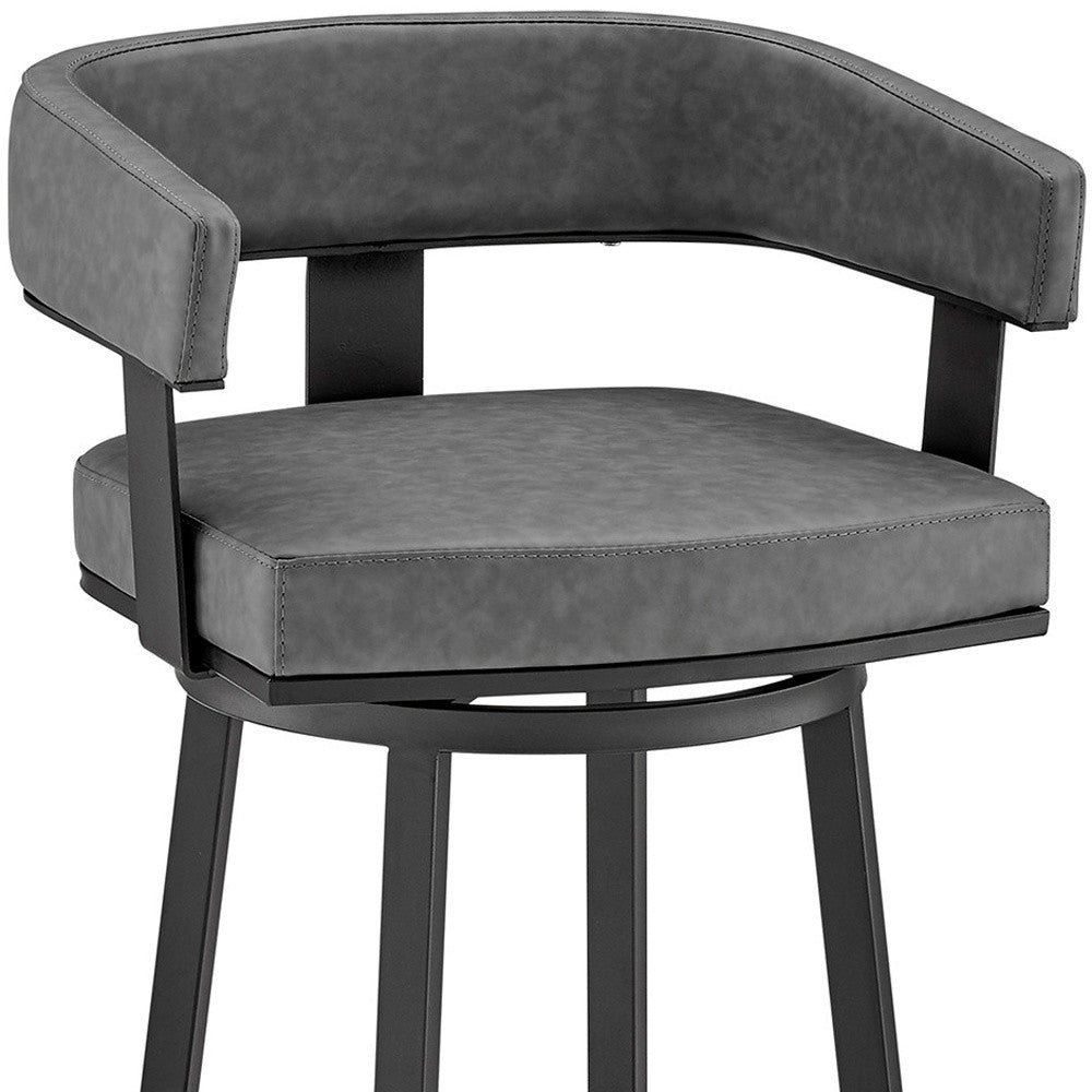 26" Gray And Black Faux Leather And Iron Swivel Low Back Counter Height Bar Chair - Homeroots - Flyclothing LLC