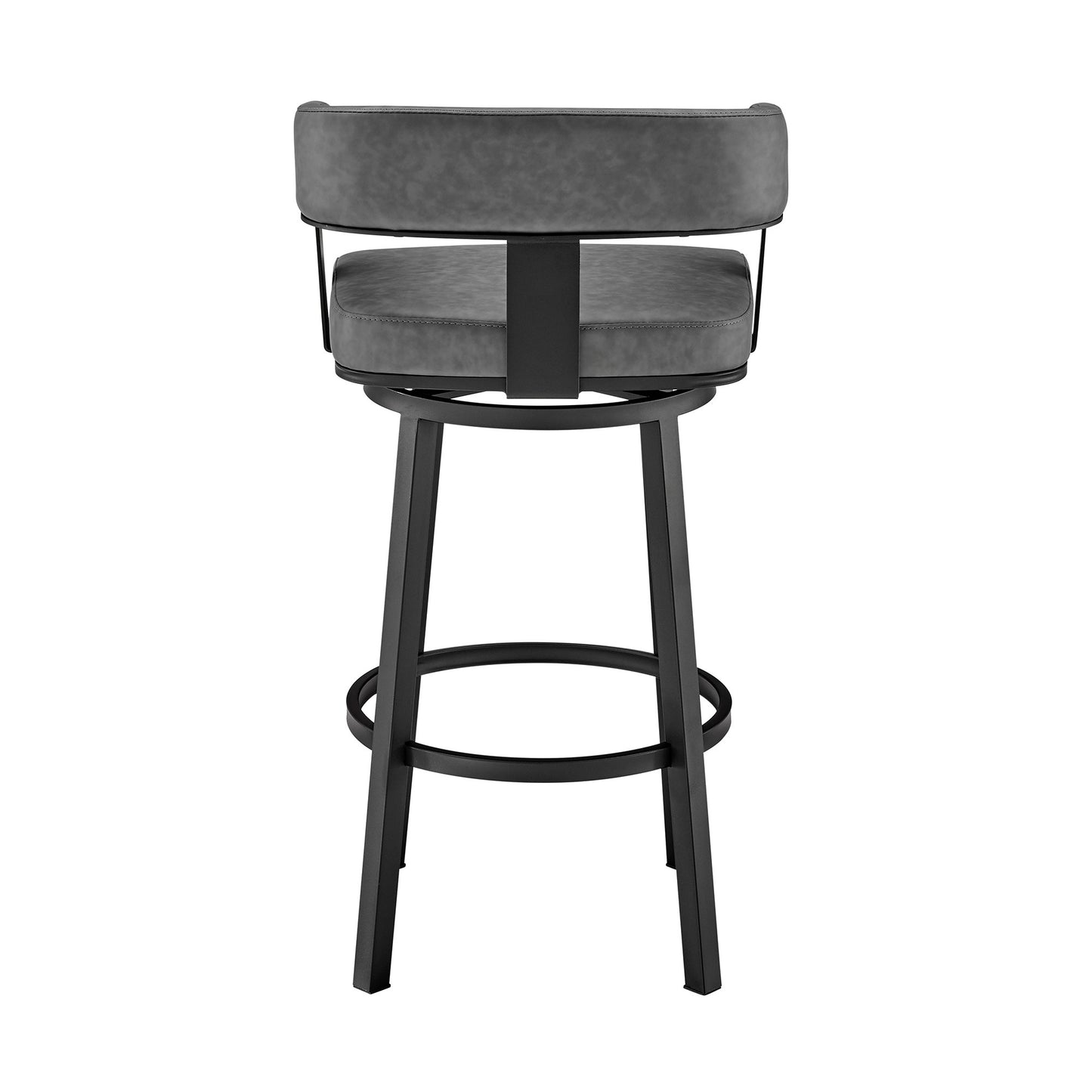 30" Gray And Black Faux Leather And Iron Swivel Low Back Bar Height Bar Chair - Homeroots - Flyclothing LLC