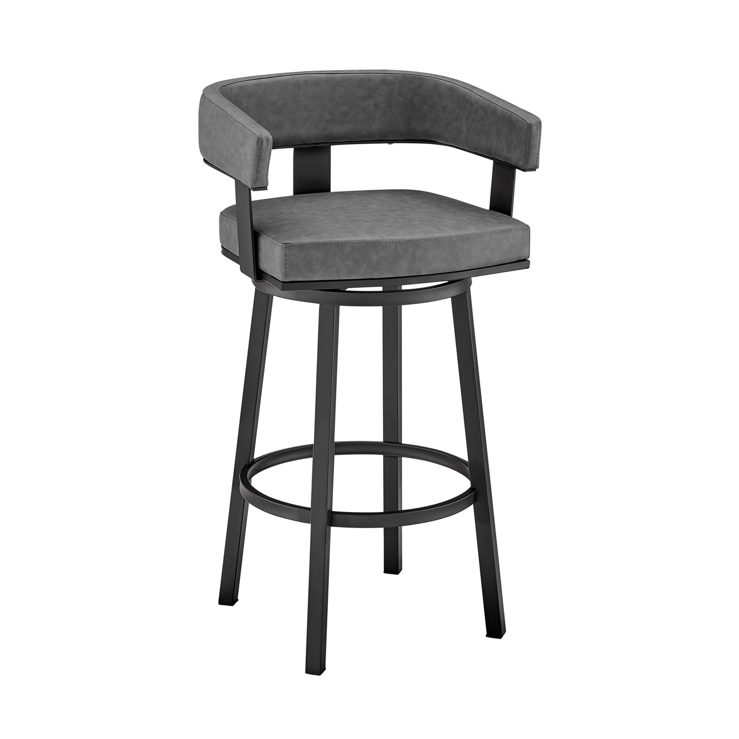 30" Gray And Black Faux Leather And Iron Swivel Low Back Bar Height Bar Chair - Homeroots - Flyclothing LLC