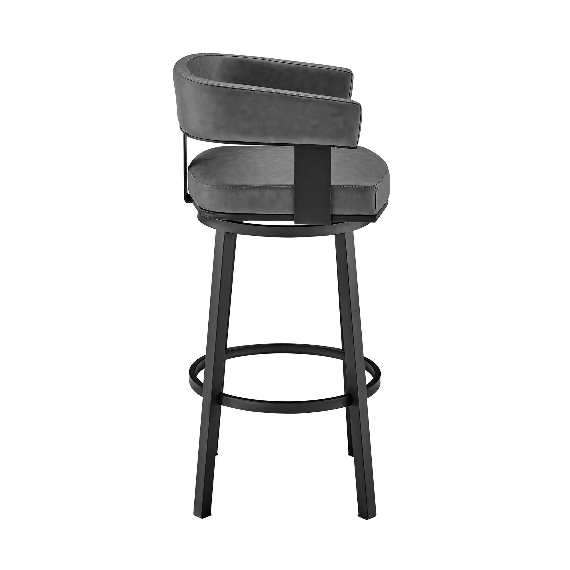 30" Gray And Black Faux Leather And Iron Swivel Low Back Bar Height Bar Chair - Homeroots - Flyclothing LLC