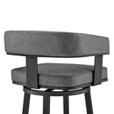 30" Gray And Black Faux Leather And Iron Swivel Low Back Bar Height Bar Chair - Homeroots - Flyclothing LLC