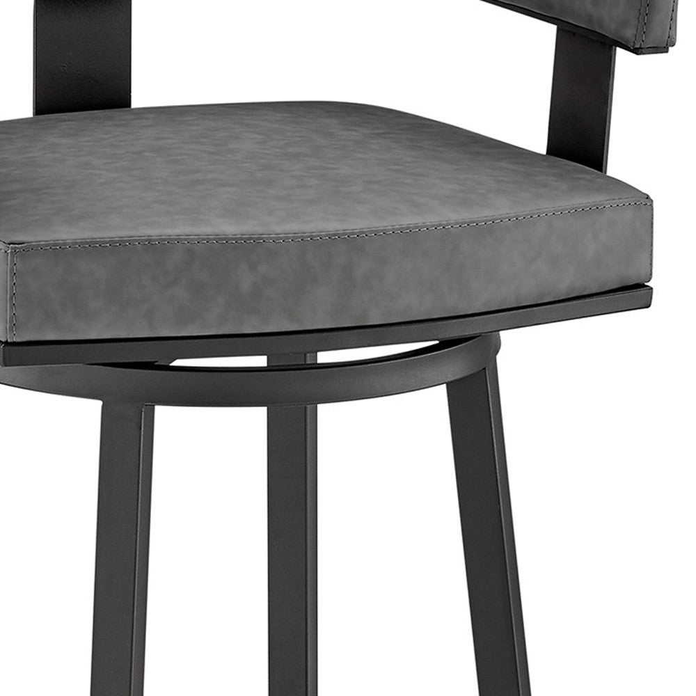 30" Gray And Black Faux Leather And Iron Swivel Low Back Bar Height Bar Chair - Homeroots - Flyclothing LLC