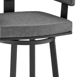 30" Gray And Black Faux Leather And Iron Swivel Low Back Bar Height Bar Chair - Homeroots - Flyclothing LLC