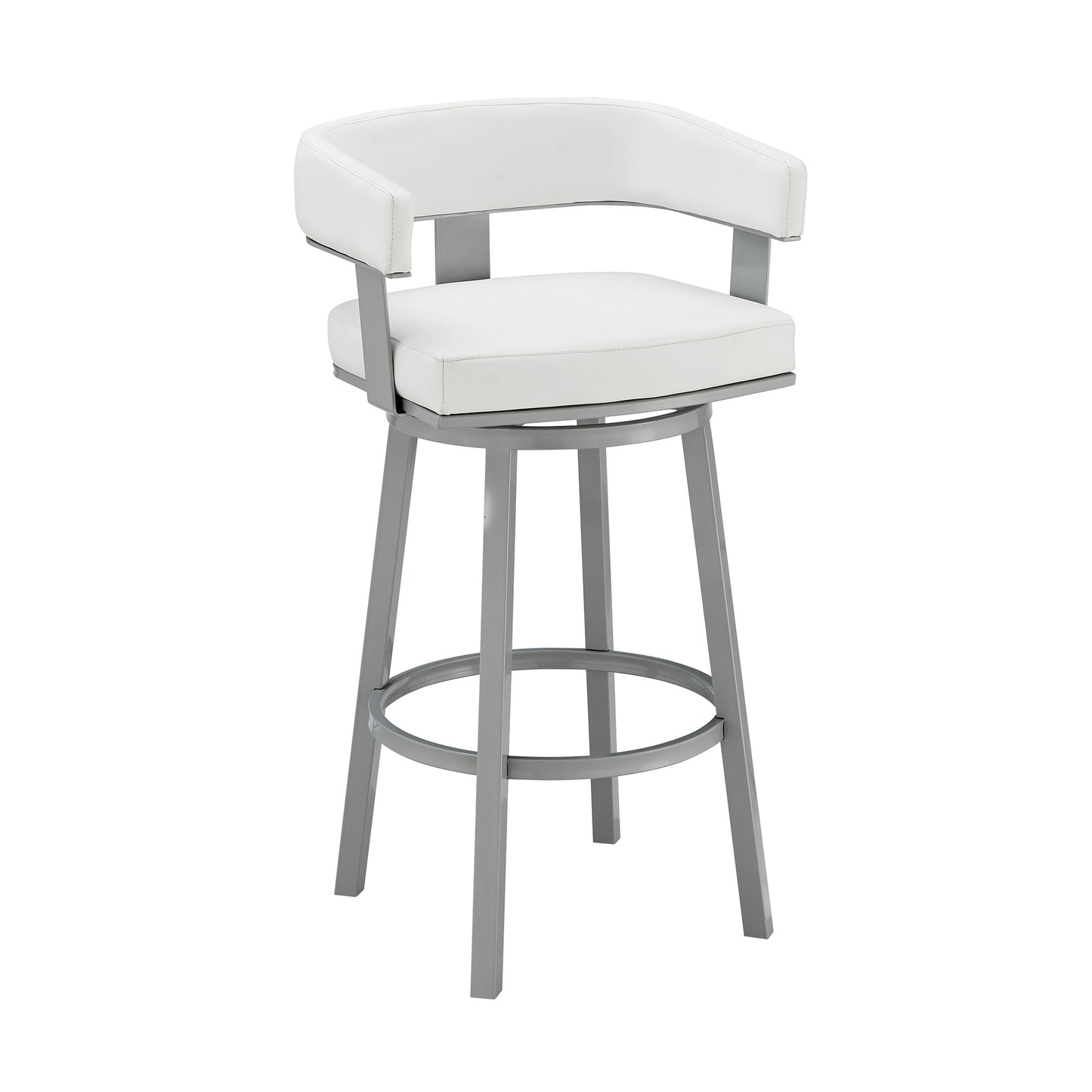 26" White And Gray Faux Leather And Iron Swivel Low Back Counter Height Bar Chair - Homeroots - Flyclothing LLC