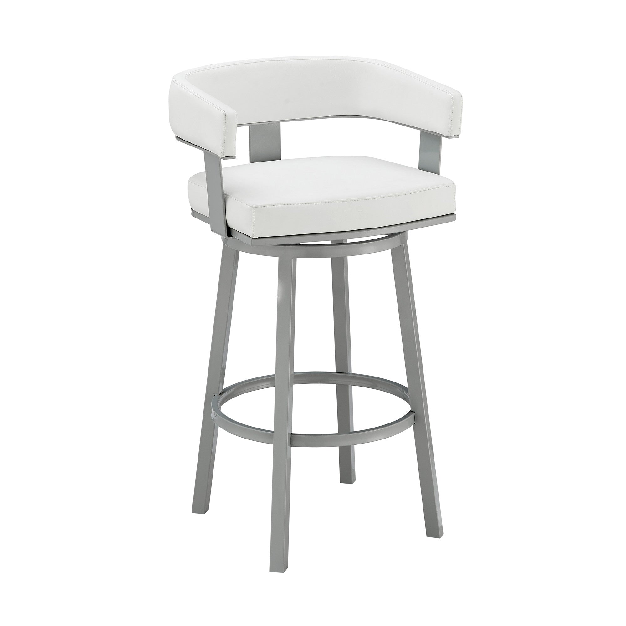 26" White And Gray Faux Leather And Iron Swivel Low Back Counter Height Bar Chair - Homeroots - Flyclothing LLC