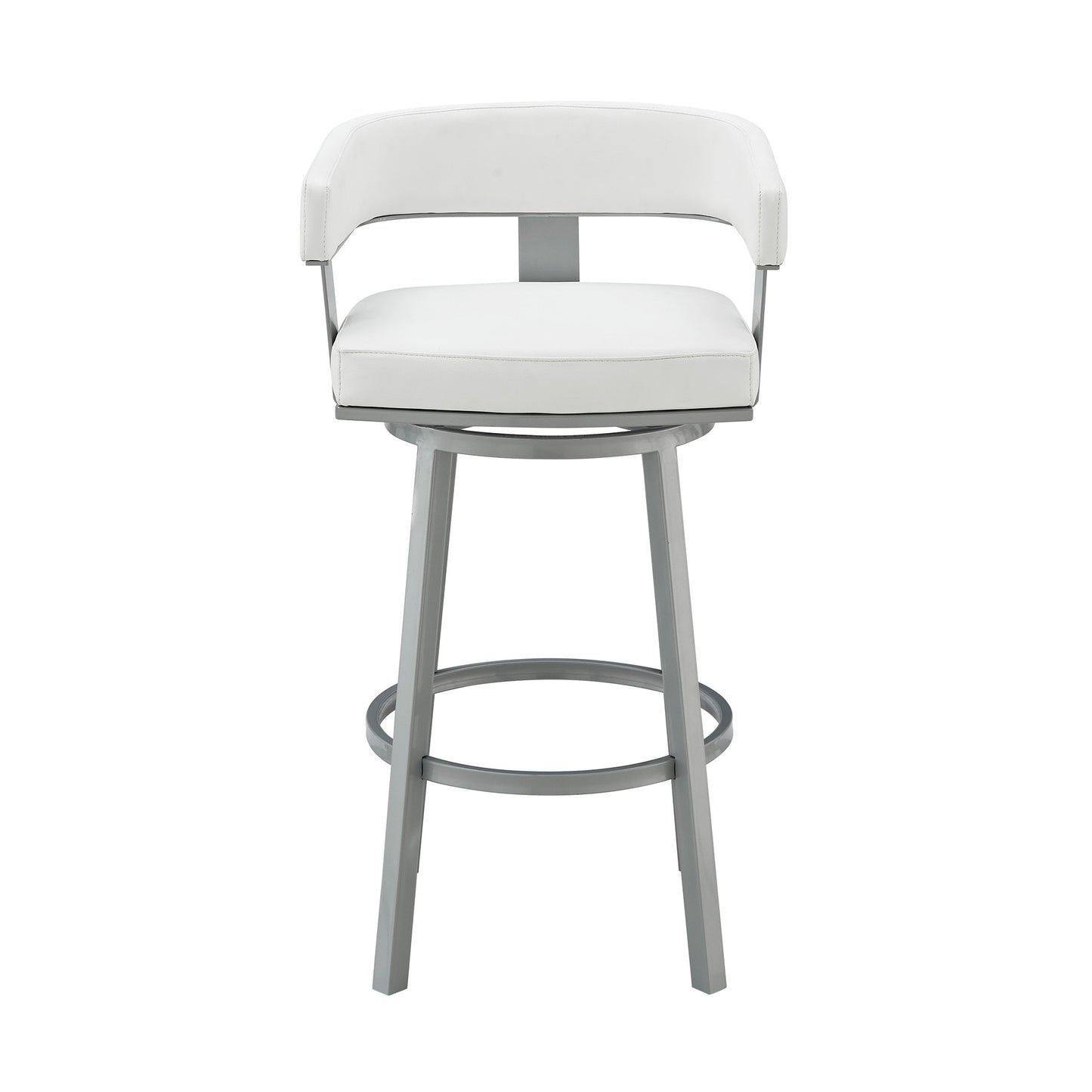 26" White And Gray Faux Leather And Iron Swivel Low Back Counter Height Bar Chair - Homeroots - Flyclothing LLC