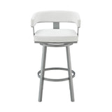 26" White And Gray Faux Leather And Iron Swivel Low Back Counter Height Bar Chair - Homeroots - Flyclothing LLC