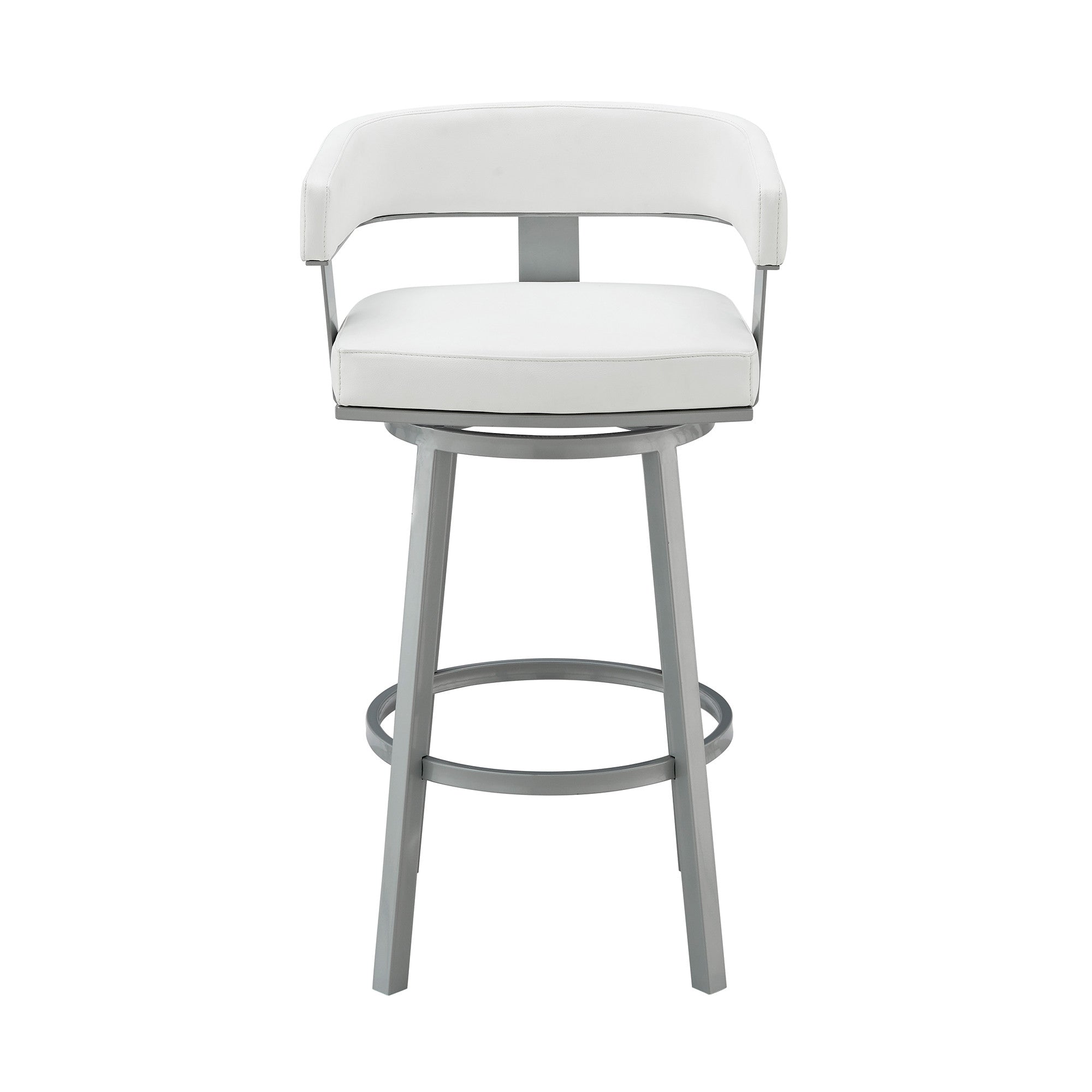 26" White And Gray Faux Leather And Iron Swivel Low Back Counter Height Bar Chair - Homeroots - Flyclothing LLC