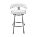 26" White And Gray Faux Leather And Iron Swivel Low Back Counter Height Bar Chair - Homeroots