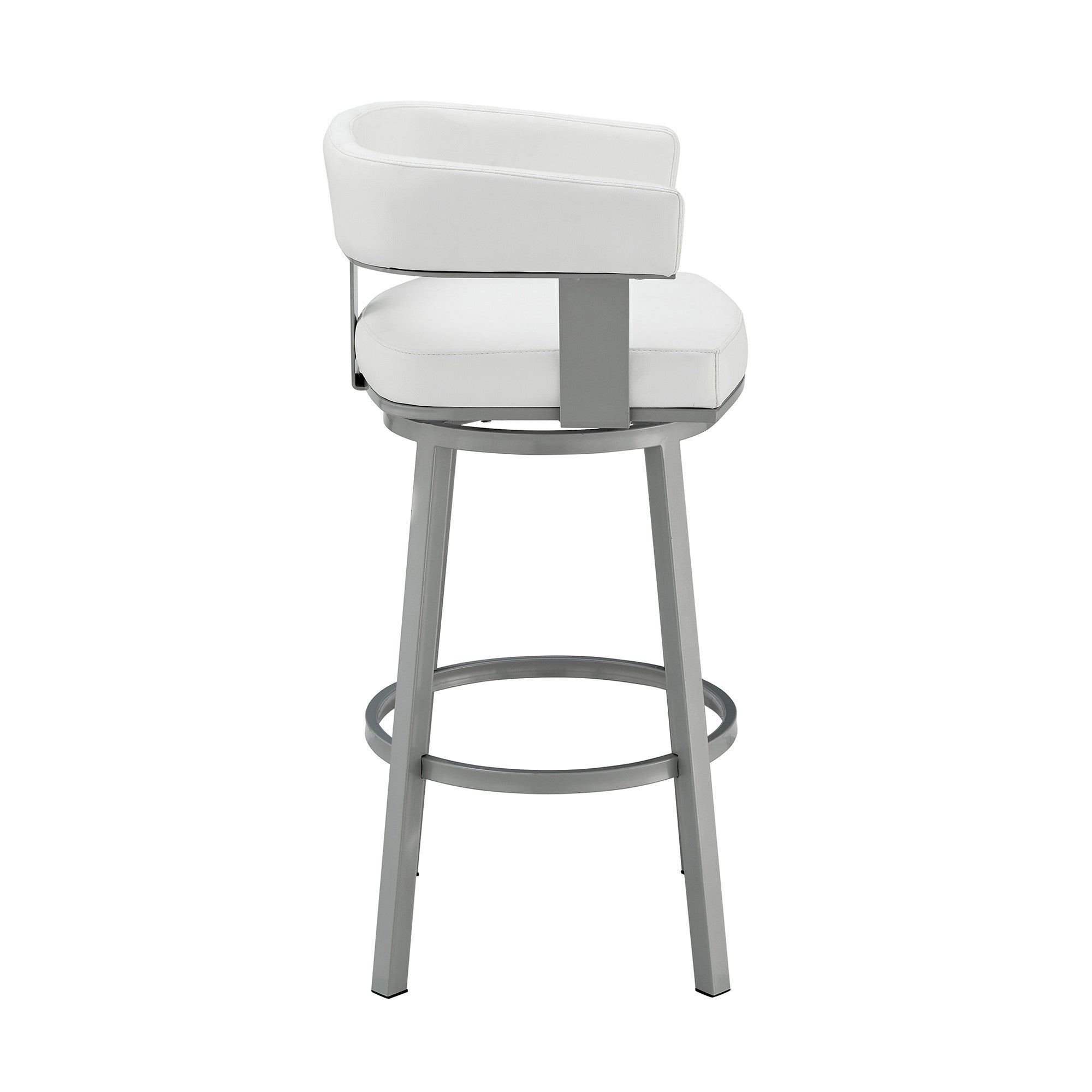 26" White And Gray Faux Leather And Iron Swivel Low Back Counter Height Bar Chair - Homeroots - Flyclothing LLC